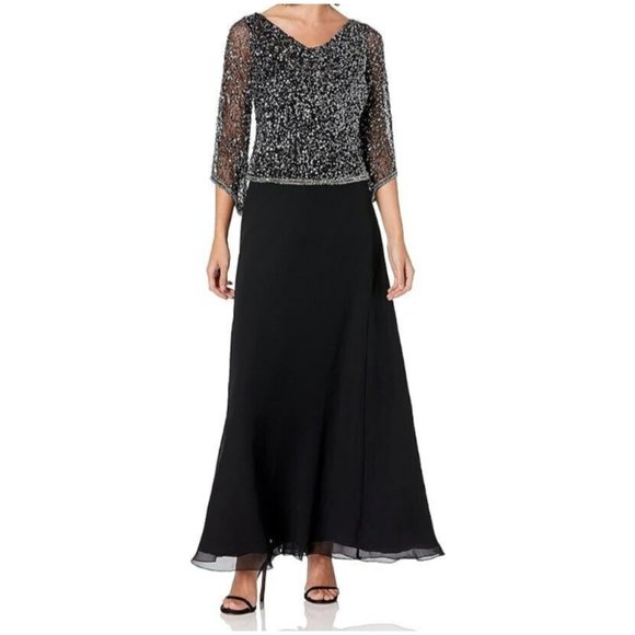 J Kara Dresses & Skirts - J Kara Women's Petite Size Long Beaded Dress 12P Black NWT